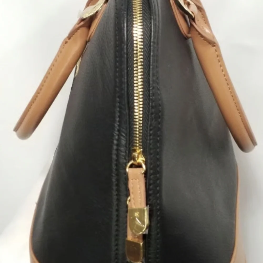 Joy & Iman Leather Black & Tan Satchel. Gently Used.Multiple Organizing Features